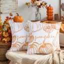 DUZXLCQ Fall Pillow Covers 18x18 inch Set of 2 White Pumpkins Thanksgiving Autumn Fall Decorative Throw Pillow Covers Farmhouse Decor Cushion Case Harvest Decorations for Couch Sofa Bed Home Outdoor