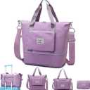 Travel Duffel Tote Bag,Travel Weekender Overnight Bags Women Carry On Bag Totes for Airplanes,Sports Gym Duffle with Trolley Sleeve (A-Purple-Long Strap)