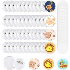 100 Pack Acrylic Button Pins Badge, 35mm/1.38 Inch Clear Pins Buttons Badges Kit, DIY Acrylic Pin Buttons with Blank Round Paper