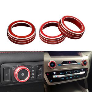 LECART Car Interior Accessories Fit for Ford Explorer 2024 2023 2022 2021 2020 VOL Tune Knob & Headlight Knob Covers Red Auto Decoration Stylish Metal Decal Decor Trims 3Pcs