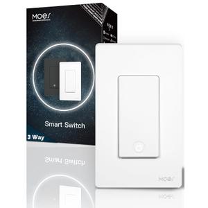 MOES Zigbee 3 Way Light Switch, 1 Gang Smart Wall Switches Single Pole, Require Neutral Wire, Support Remote Control, Compatible with Alexa/Google Assistant
