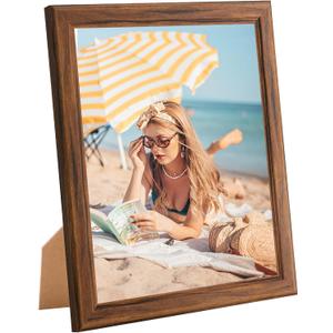 9x11 Wood Frame Brown, Natural Wooden 11x9in Picture Frames, Modern Golden 9 x 11inch Gallery Photo Pic Frame with HD Plexiglass, Horizontal Vertical Wall Mounting Tabletop Display 1Pcs