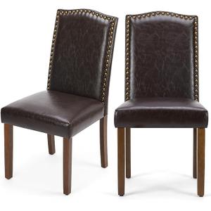 DUMOS Dining Chairs Set of 2, Modern PU Leather Kitchen Table Chairs with Wooden Legs and Padded Seat for Dining Room/Kitchen/Living Room/Restaurant, Brown