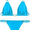 Women Bikini Set Two Piece Swimsuit Sexy Thong Bathing Suit Halter Triangle Tops Cheeky Bikini (Medium, Bright Blue3)