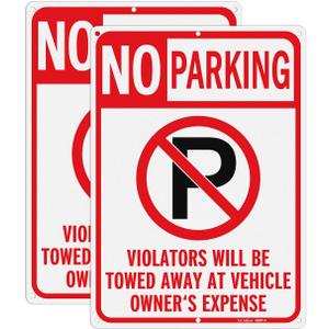 GicnKeuz Large No Parking Sign With Symbol, 14x10 Inches Violators Vehicles Will Be Towed Away Signs, Reflective Aluminum, Fade Resistant/Waterproof, Indoor or Outdoor Use (2-Pack)