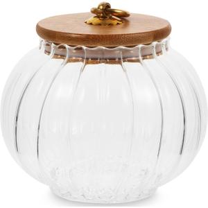 800ml Pumpkin Shaped Glass Food Jar Food Storage Jar with Wood Lid Kitchen Canister Storage for Coffee Beans Nuts Candy Tea Snack