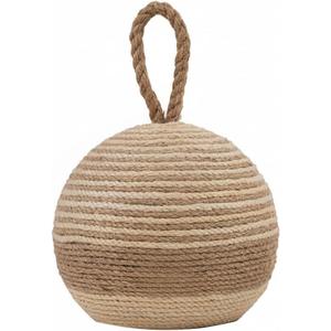 PEMAR Natural Wicker Door Stopper with Handle, Rustic Farmhouse Decorative Door Stop, Heavy Indoor Doorstop, Nautical Blocker Jammer 6.3''D Sphere Ball Shape (Jute)