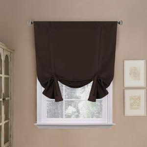 H.VERSAILTEX Blackout Curtain for Bathroom Windows Chocolate Brown Tie-Up Shade Curtain Window Balloon (Rod Pocket Panel, 42 inches W x 63 inches L, Set of 1)