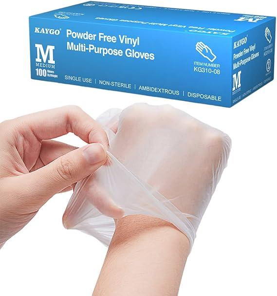 Vinyl Gloves, Food Safe, Latex-Free Powder-Free Clear Plastic Gloves for Cooking, House Clean, Food Prep M (10 boxes)