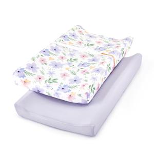 TILLYOU Changing Pad Cover Girl Set in Soft Jersey Material - Fits 32"/34''x16 Contoured Pad for Babies, Brilliant Little Flowers and Purple