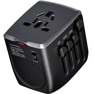International Travel Adapter Voltage Converter Steps Down 220V to 110V for Cell Phones, Laptops, and Curling Irons, US to UK, Europe, Australia, and More Than 200 Countries(Black)