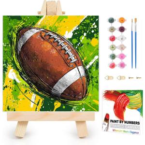 XTCIXAL Framed Paint by Numbers Kit for Adults Beginner, Rugby, 10x10 Inch | Paint by Number for Adults & Kids Ages 8-12, Framed Canvas, Included Easel and Gifts Box, Fun and Relaxing, Home Wall Decor