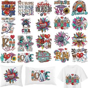 Nurse Iron on Transfers for T-Shirts, 20 Pcs Inspirational DTF Transfers Ready to Press, Appreciate Nurse Iron on Patch Decals, Heat Transfer Vinyl for Bag Clothing DIY Craft