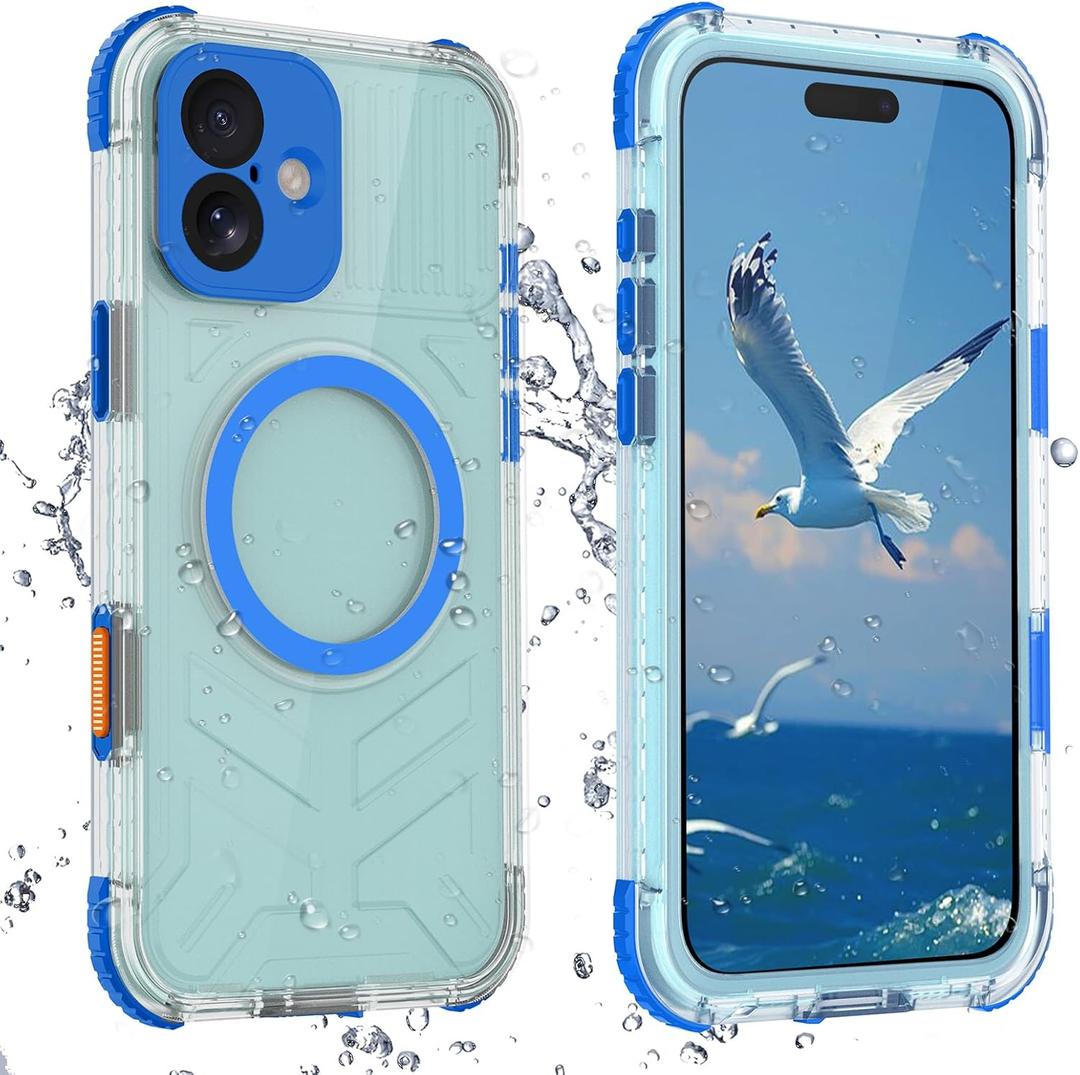 Waterproof Case Matte for iPhone 16 Plus 6.7 inch, Built-in Screen Protector, 360 Full Body Heavy Duty Protection, Shockproof & Dustproof Cell Phone Cover, Cruise Ship Essentials, Blue-Side