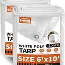 TARPAL Tarp 6'x 10' White Tarp Waterproof 7.5 mil(2-Pack) Medium Duty All Purpose Poly Tarps Cover Waterproof,Snow Proof UV Protection,Rip and Tear Proof,Poly Tarpaulin