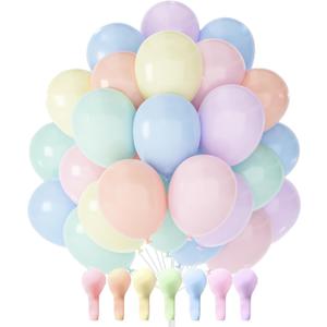 PartyWoo Pastel Balloons 50 pcs 12 Inch Pastel Rainbow Color Assorted Latex Balloons whit Pink Blue Purple Yellow for Graduation Baby Shower Gender Reveal Easter Birthday Party Decorations