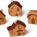 4PCS Forest Fairy Tale Mini House Figurines, Resin Miniature Cottage Ornaments for Dollhouse Decor, Desktop Display, Fairy Garden Scene