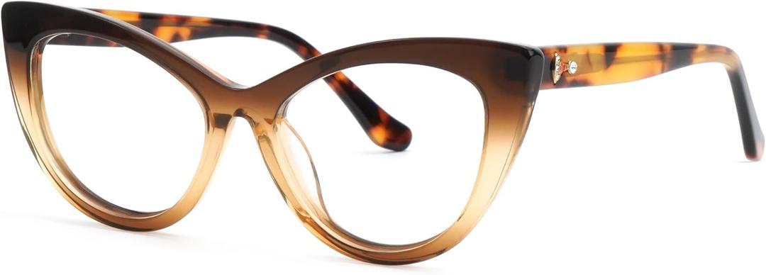 Zeelool Stylish Cat Eye Glasses Frame for Women with Non-prescription Clear Lens ZJGA357815 (Zjga357815-03 Dark-brown)