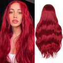 FAVE Red Wigs for Women Mermaid Waves Synthetic Wig 28 Inches Middle Part Long Wavy Red Wig Natural Looking Heat Resistant Wig for Daily Party Use