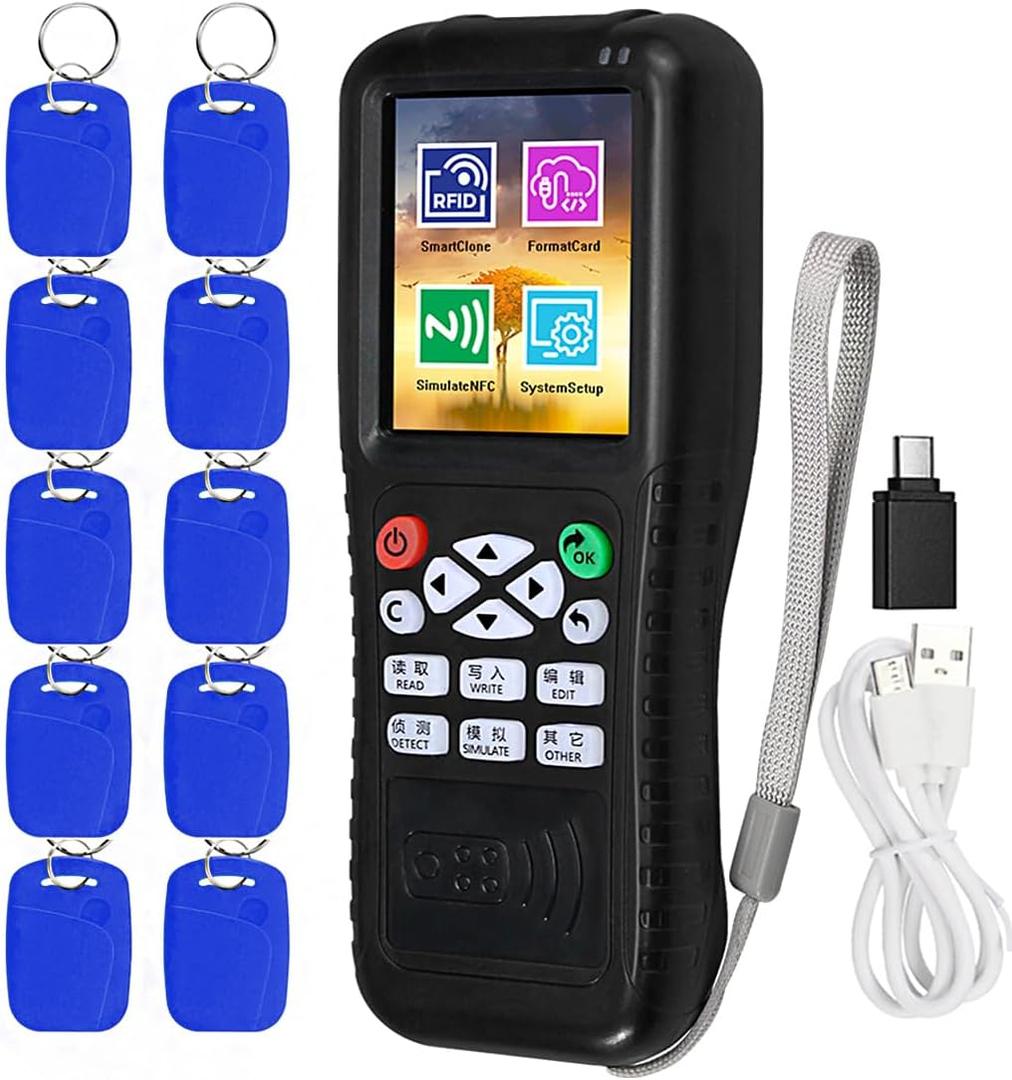 HERNAS Free Software RFID Reader Writer Duplicator, NFC Reader, Multi Frequencies RFID Smart Card Programmer, Door Lock Fobs Keys Cloner, with Writable Key Fobs Cards, Only for Access Control