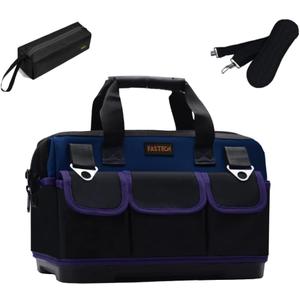 FASTECH 20in Heavy Duty Bottom Tool Bag With Wide Mouth For Tool Storage, Carrier and Organizer, Tote Bag For Men/Women, Wide Mouth Tools Bag With Inside Pockets (20 Inch)