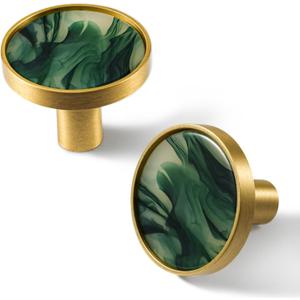 2 Pack Natural Shells Cabinet Knobs Pulls Drawer Knobs Hanging Hooks Brass Furniture Dresser Kitchen Hardware Pulls Knobs Handle, Celadon Green, M