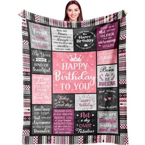 Birthday Gifts for Women Girls Throw Blanket 60"X50", Happy Birthday Decorations for Woman, Gifts for Women Birthdays Unique, Womens Bday Gift Ideas for Her Friend Mom Sister Grandma Wife