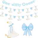 2 x 3 Set One Silly Goose Banner, One Silly Goose Birthday Decorations Boy Baby Shower themed for Goose Party Decor Supplies (Blue)