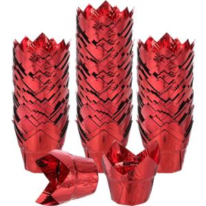uxcell 100 Pcs Tulip Cupcake Liners, Muffins Liners Aluminum Foil Cupcake Wrappers Baking Cups Muffins Liners for Wedding Birthday Party Supplies, Red