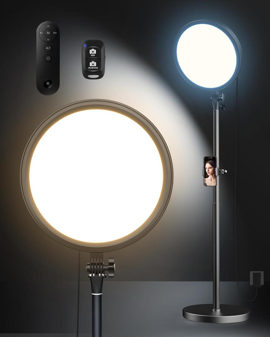 Aureday 12 Ring Light with Stand and Phone Holder, 79 Tall LED Circle Light with Weighted Base & Remote, Dimmable Floor Lamp for Video Recording, Barber, Live Stream, Makeup, Photography
