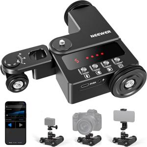 Neewer Upgraded Motorized Camera Dolly with App Control, Ultra Silent Motor, Compatible with GoPro Hero 13 12 iPhone 15 Pro Max Samsung S24 DSLR Camera, DL200for Smooth Floors and Desktops Only