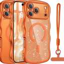 BENTOBEN Magnetic for iPhone 17 Pro Case 2025, Clear Glitter Cute Curly Wavy [Compatible with Magsafe] Sparkly Shinny Slim Design Shockproof Protective Girly Women Phone Cover,Cosmic Orange/Clear