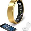 Smart Ring - Free Heart Rate SpO2 Sleep Tracker | No Subscription | IP68 Waterproof Fitness Tracker | 24/7 Activity Monitor | Step Counter & Stress Tracking | Sleep & Workout (Gold, 9)