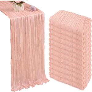 12 Pack Blush Pink Cheesecloth Table Runner 35x120 Inch Gauze Rustic Boho Table Runner 10FT Cheese Cloth for Spring Wedding Decor Birthday Party Bridal Baby Shower Table Decoration