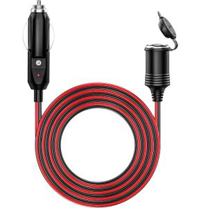 KEWIG 12/24V Car Cigarette Lighter Extension Cord - 20FT Cigarette Lighter Plug Cable- 16AWG Heavy Duty Extension Cable with 15A Fuse and LED Indicator
