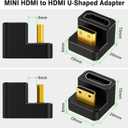 AGVEE 180 Degree Angled USB-C to USB-C Adapter and 2 Direction U-Shaped Mini HDMI to HDMI Converters, HDMI 2.0 4k@60HZ, Coupler Extender Extension for Portable Display Monitor, Black