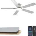 52'' Flush Mount Ceiling Fan with Lights, Silver Low Profile Ceiling Fan for Low Ceilings, Quiet Modern Ceiling Fan for Living Room Bedroom, App & Remote Control