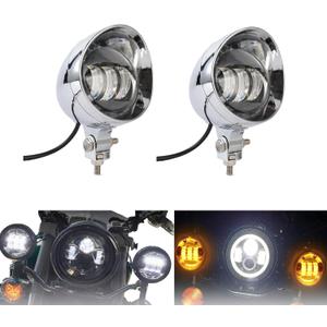 4.5 Inch 2 Pcs Chrome LED Motorcycle Fog Passing Lights Auxiliary Lamp for Motorcycles Highway Cruising Urban Riding (Chrome)