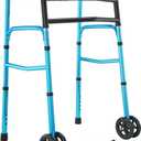 OasisSpace Heavy Duty Folding Walker, Bariatric Walker with 5 Inches Wheels for Seniors Wide Supports up to 500 lbs [Accessories Included] (Heavy Duty Size)