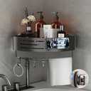 Voldra Corner Shower Caddy Suction Cup, 1 Pack Corner Shower Shelves No Drilling, Aluminum Upgrade Suction Cup Shower Organizer Corner with Towel Bar & Hooks Removable Bathroom Storage Rack(Gray)