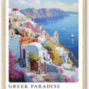 Natural Oak Frame Wall Art, 8X10 inch Greek City Tourist Landscape Poster Canvas Wall Printing, Classic City Landmark Wall Decoration, Suitable Bedroom for Living Room