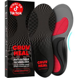 CRUVHEAL Work Orthotic Insoles - Anti Fatigue Medium Arch Support Shoe Insert Men Women - Plantar Fasciitis Flat Feet - Relieve Foot Pain - Work Boot Insoles Standing All Day (L, Gray) (L(Men 9.5-10.5||Women 10.5-11.5))