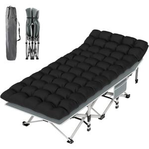 Suteck Camping Cot, Folding Camping Cot Bed for Adults Sleeping 1200D Double Layer Oxford Portable Folding Outdoor Cots for Camping W/Soft Pad Carry Bag for Home Office Nap Beach Travel