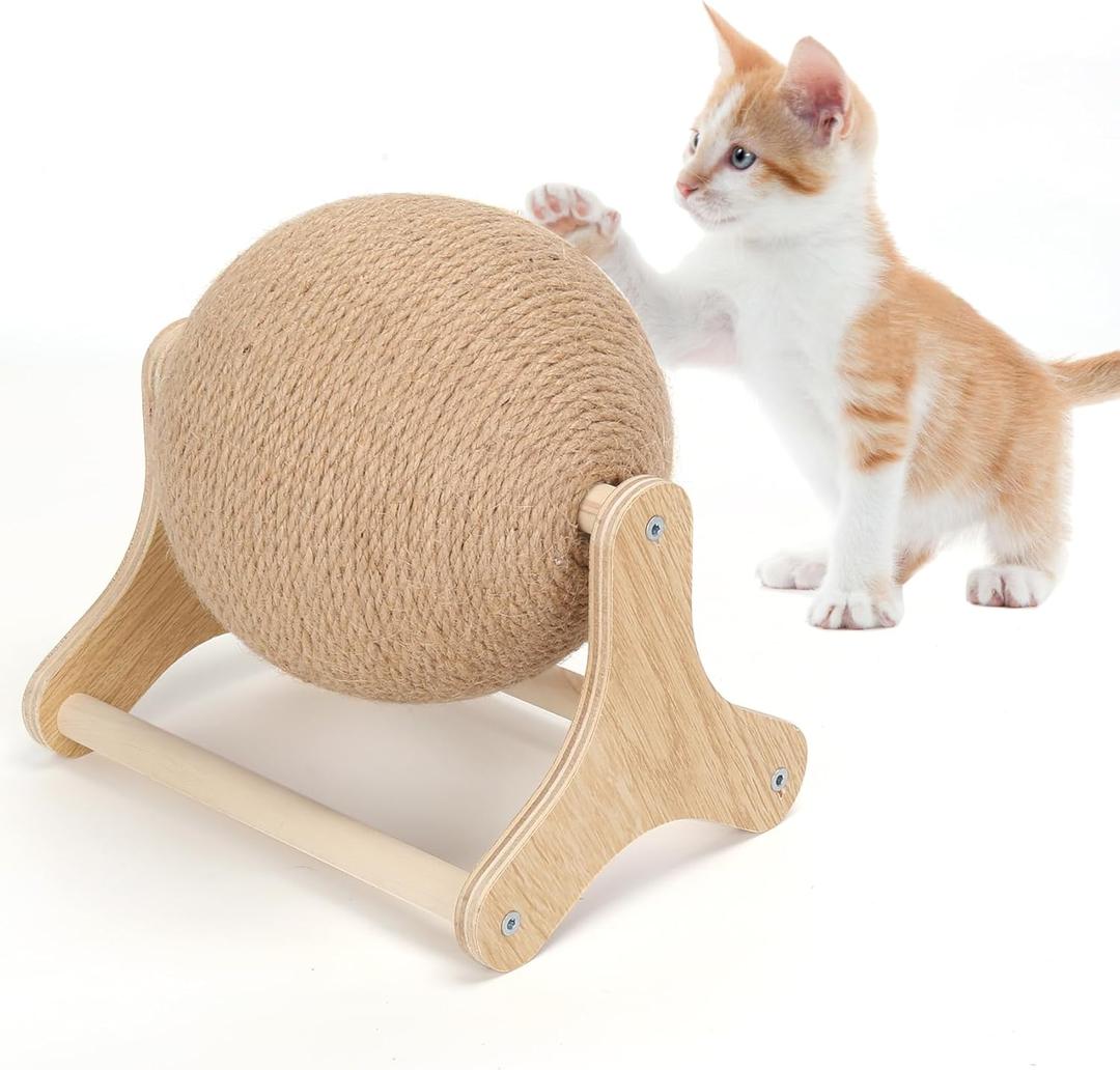 Outamateur Cat Scratcher Ball Toy, Sisal Cat Scratching Ball with Stable Stand, Interactive Exercise Toy for Small Pet Interactive Exercise and Play