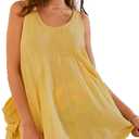 Women Casual Summer Dresses Sleeveless Crew Neck Backless Tunic Mini Dress Loose Flowy Tank Sundress with Pockets (Yellow, L)