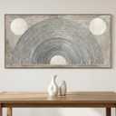 Framed Canvas Wall Art Abstract Geometric Circles and Lines Gray and Cream Modern Minimalist Neutral Wall Decor Canvas Print 24 x 48 Inch