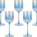 Blue Cup with Gold rim Plastic Glasses Set of 10 Elegant Goblets Hard Plastic Cups on Stem 12 Ounce