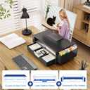 OPNICE Desk Organizers and Accessories, Computer Monitor Stand Riser with Drawer and 2 Pen Holders, Printer & Laptop Stand, Office Desk Accessories & Workspace Organizers for Home Office Supplies, Black