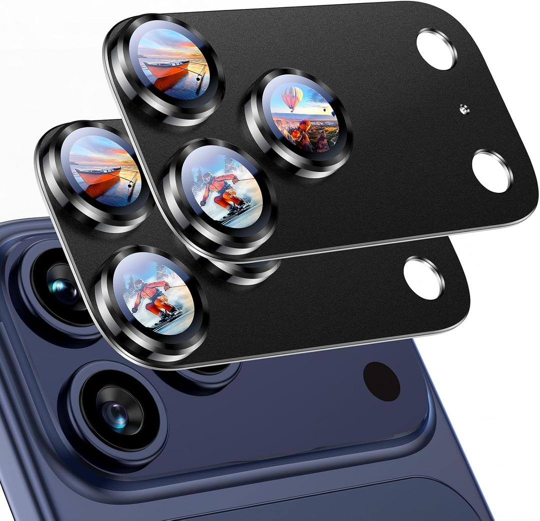 Uyiton Compatible with iPhone 17 Pro Max Camera Lens Protector - [Not Easy to Break][Strong Adsorption][Case-Friendly] Metal Tempered Glass Rear Camera Screen Cover - Black Titanium, 2 Packs