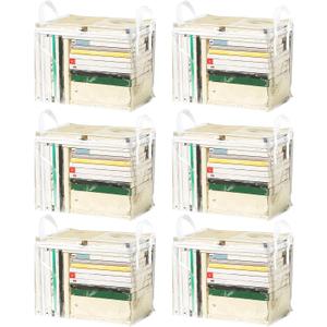 6-Pack Extra Large Clear Book Toy Storage Bags Plastic Comic Books Organizer Collapsible Book Display Case with Lid and Lifting Handle Suitable for Books and Toys,Size38x24x32cm/15x9x13inches
